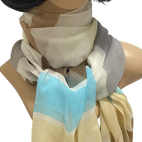 Vintage Echo Retro Blue and Tan Striped Silk Scarf 15.5" x 66" - Picture 4 of 12